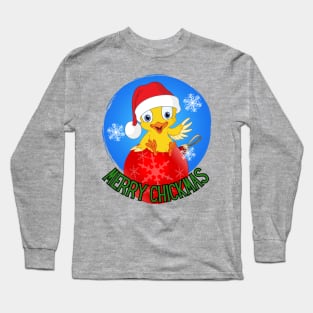 Funny Little Santa Chick wishing everyone a Merry Chickmas Christmas Long Sleeve T-Shirt